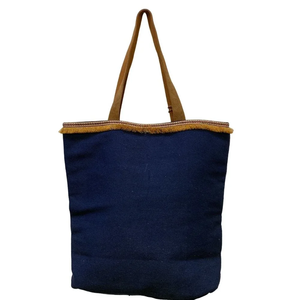 *Soft Surroundings Tan & Blue Bishop Tote Handbag Large - Picture 5 of 6